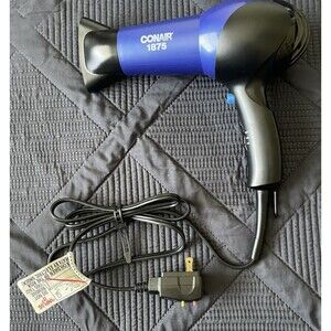 Conair 1875 Ion Shine Hairdryer Blue Black Concentrator Nozzle TESTED WORKING
